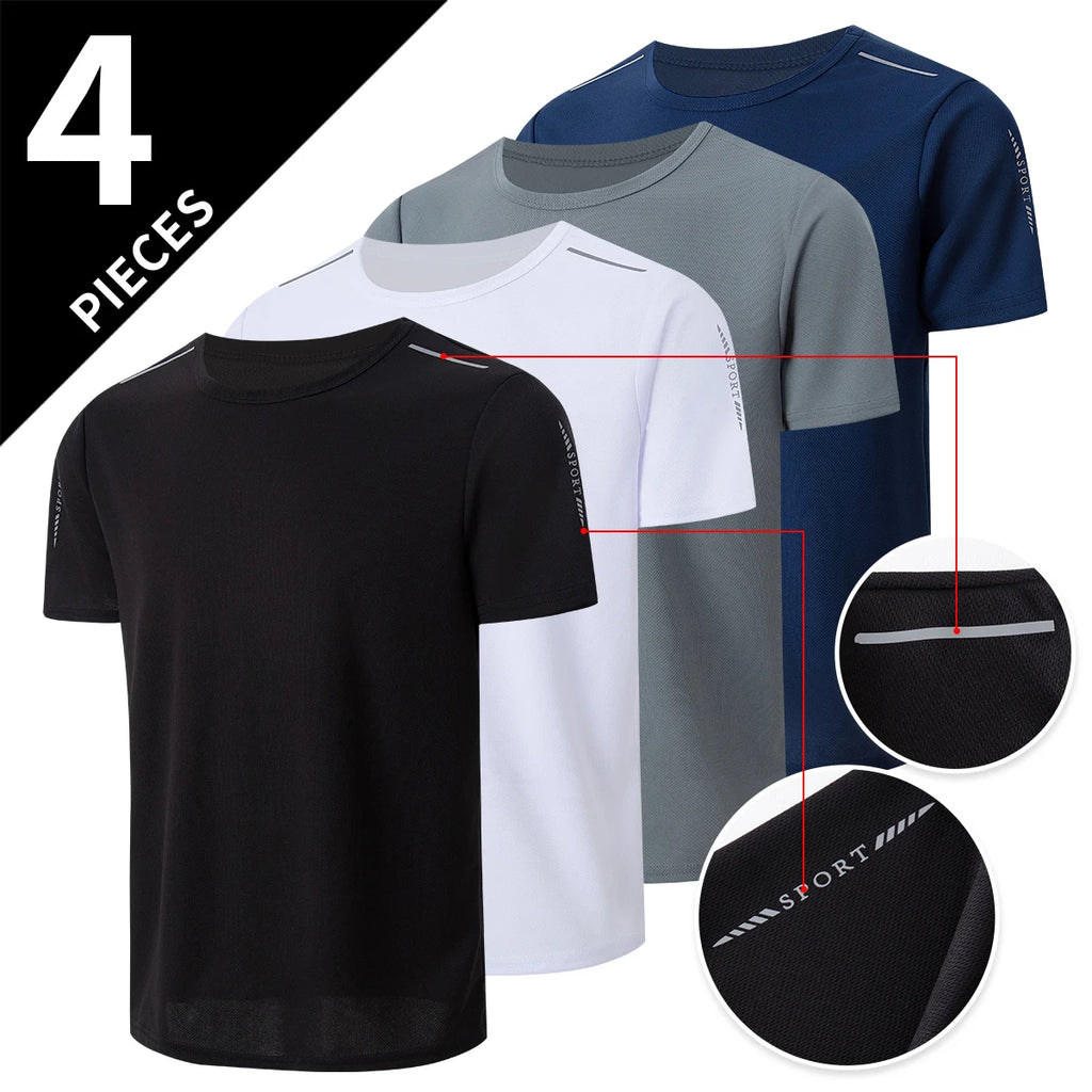 4/1 Pcs Men's Summer Multicolor Quick-drying Sports Short Sleeve Loose Breathable Fitness Running Badminton T Reflective Strip