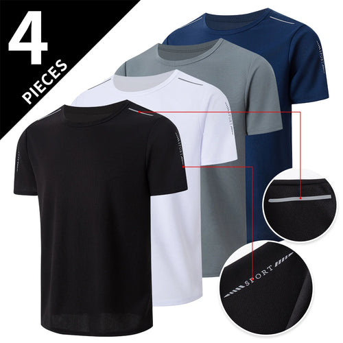 4/1 Pcs Men's Summer Multicolor Quick-drying Sports Short Sleeve Loose Breathable Fitness Running Badminton T Reflective Strip