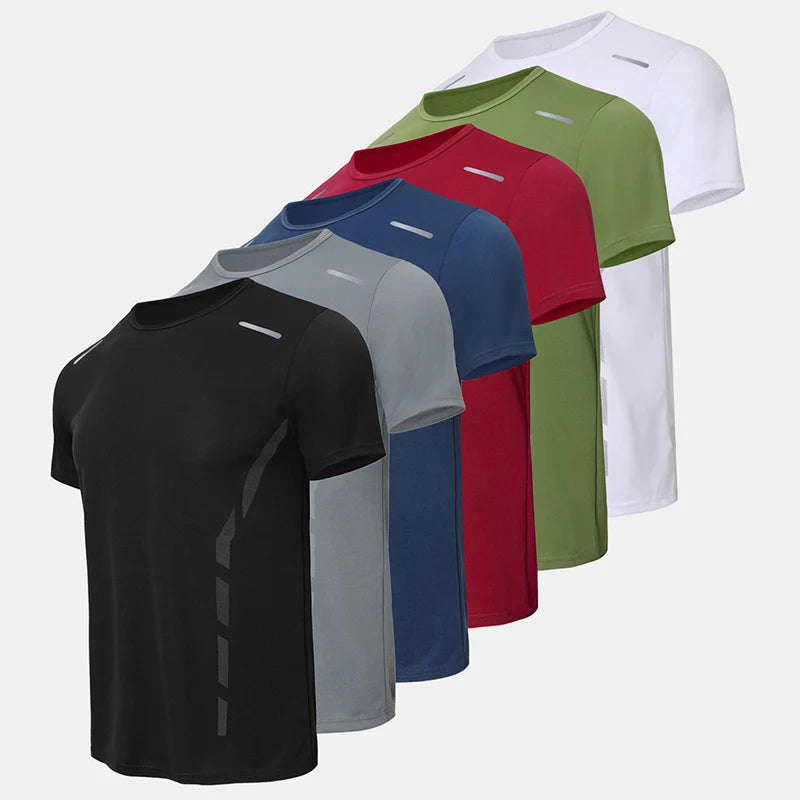 4/1 Pcs Men's Summer Multicolor Quick-drying Sports Short Sleeve Loose Breathable Fitness Running Badminton T Reflective Strip