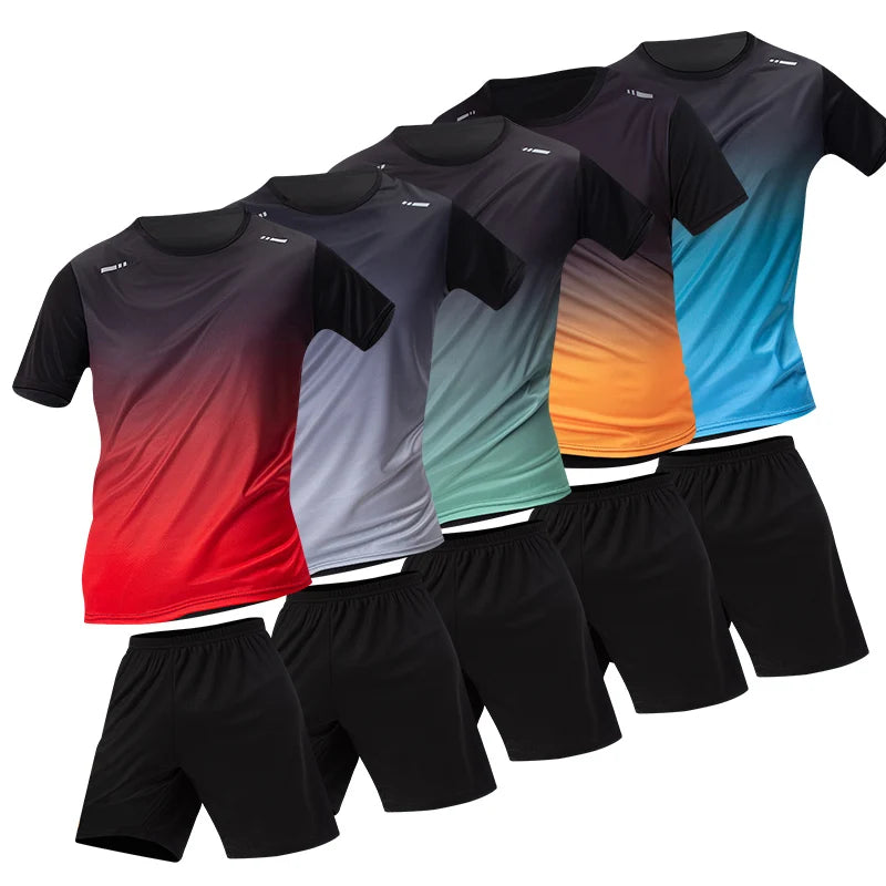 1/2/4/6-piece Men's Seasonal Sports Style Gradient Quick Drying Multi-color  Short Sleeved Top Casual Running Black Shorts Set