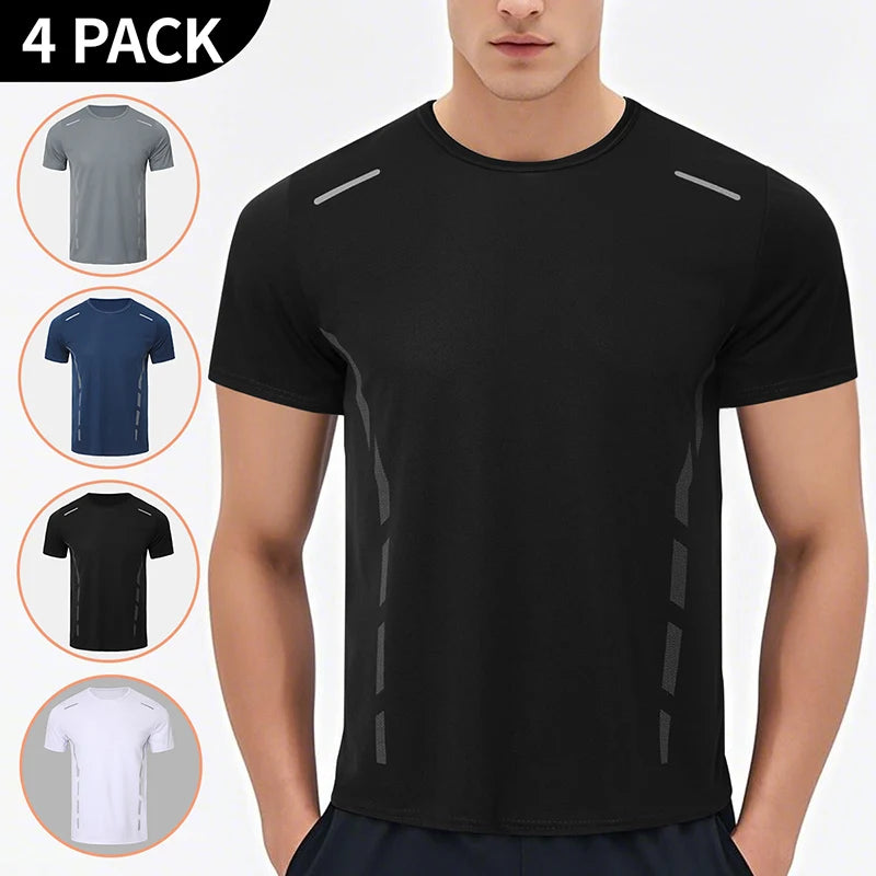 4/1 Pcs Men's Summer Multicolor Quick-drying Sports Short Sleeve Loose Breathable Fitness Running Badminton T Reflective Strip