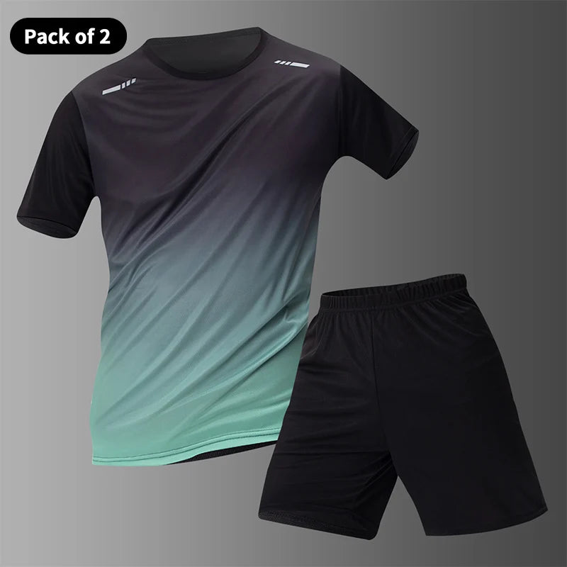 1/2/4/6-piece Men's Seasonal Sports Style Gradient Quick Drying Multi-color  Short Sleeved Top Casual Running Black Shorts Set