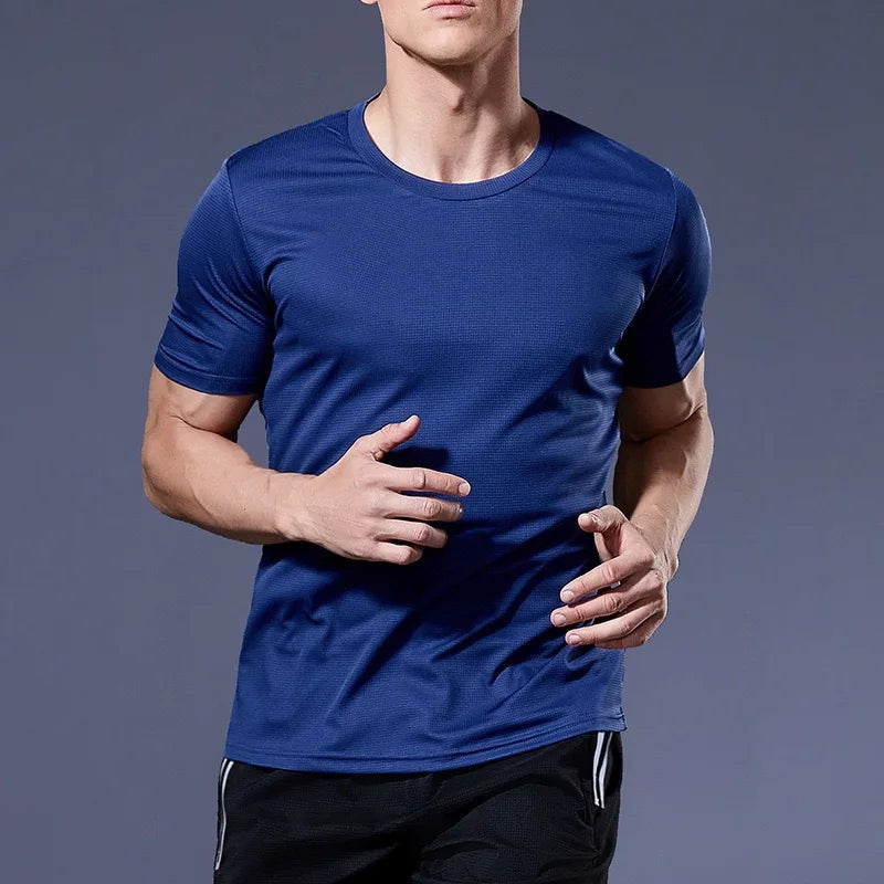Men's Quick Dry Short Sleeve Gym Running Moisture Wicking Round Neck T-Shirt Training Exercise Gym Sport Shirt Tops Lightweight